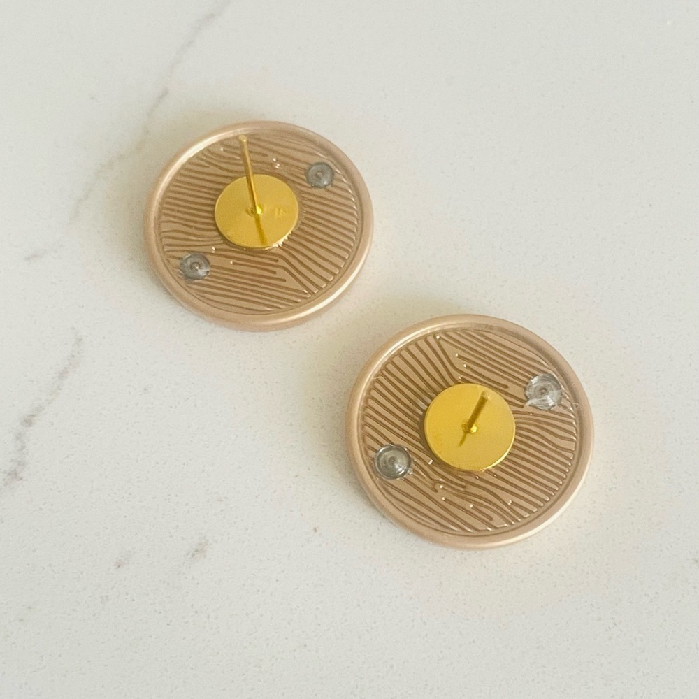 Luxury Mixed Gold Signature Logo Repurposed Button Earrings 22mm - Picture 2 of 2
